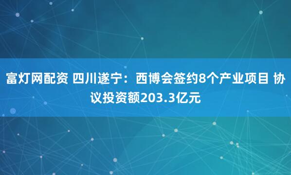 富灯网配资 四川遂宁：西博会签约8个产业项目 协议投资额203.3亿元